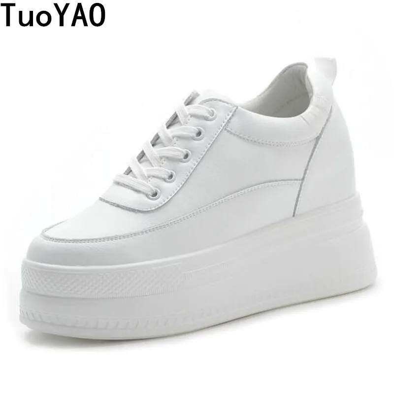 

New Spring Autumn White Hidden Wedge Heels Casual Shoes Woman 9CM Platform Shoes Elevator High-heels Walking Sneakers Women