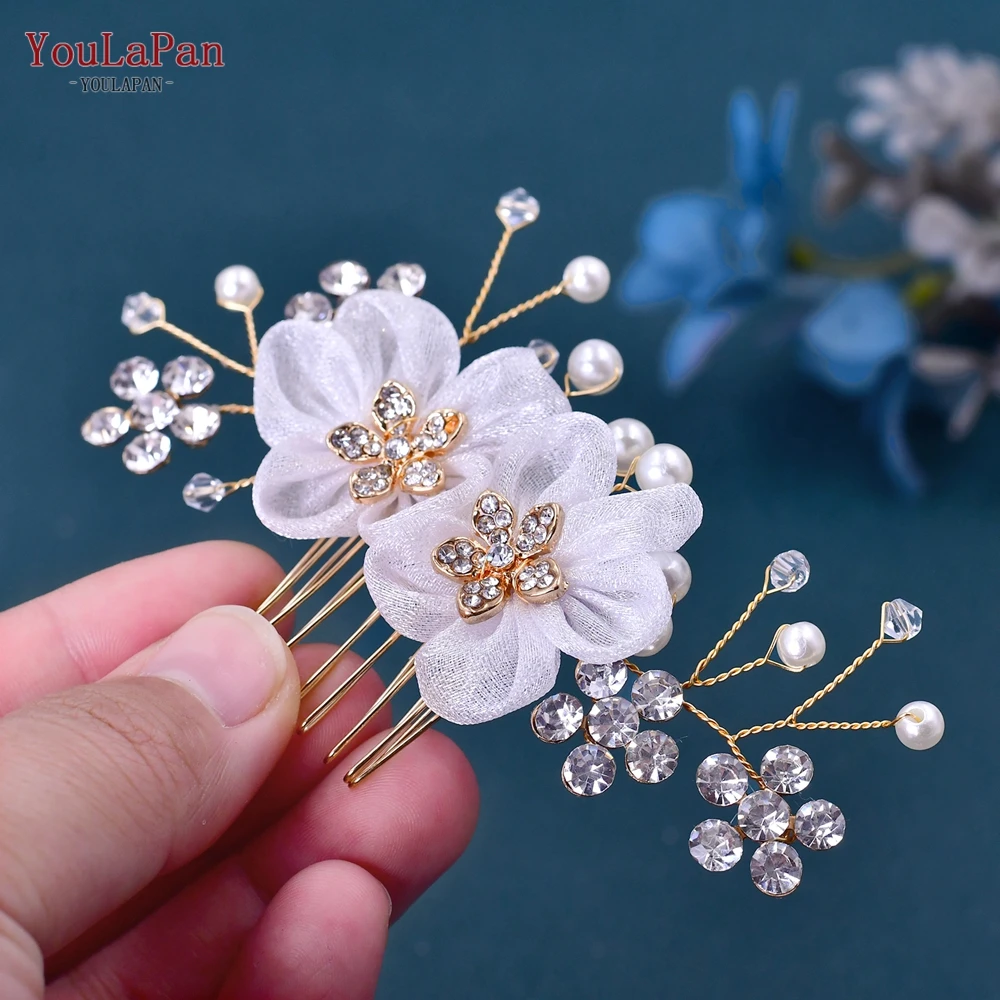 

YouLaPan Bride Flower Hair Clip Handmade Wedding Gold Color Hair Comb Headwear Holiday Girl Party Hair Style Side Comb HP151