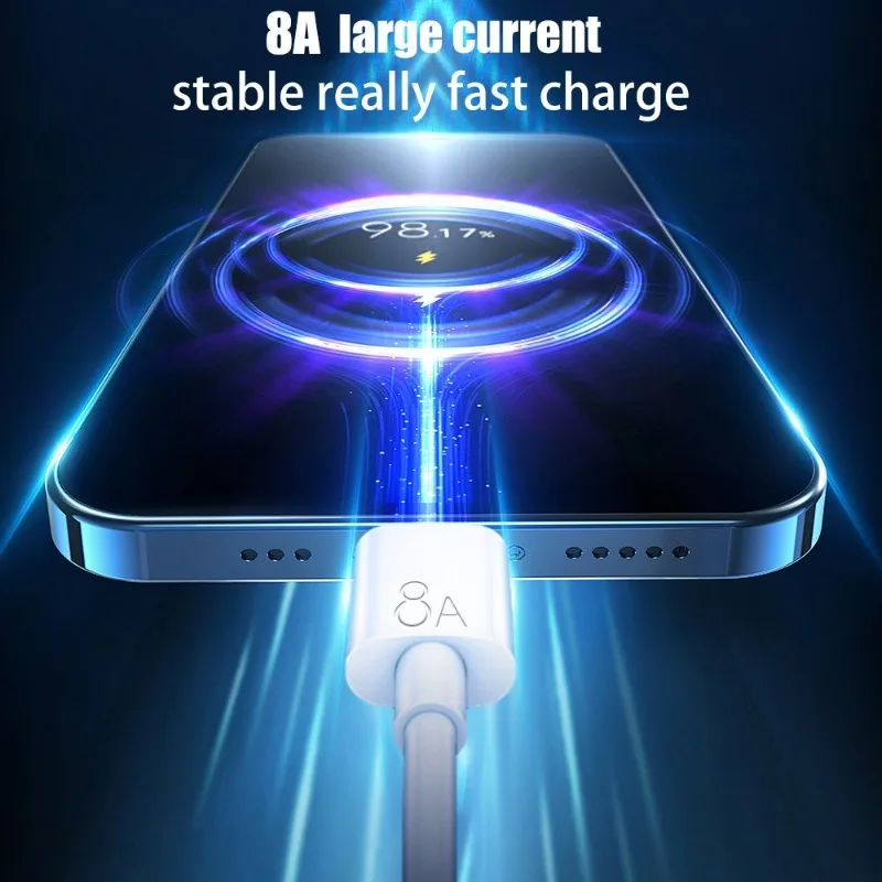 كابلات USB A إلى Type-C 1/1.5/2 متر لـ OPPO Reno10 9 8 Pro 88 واط كابل شاحن سريع USB C 8A سلك شحن سريع لهاتف Xiaomi Huawei