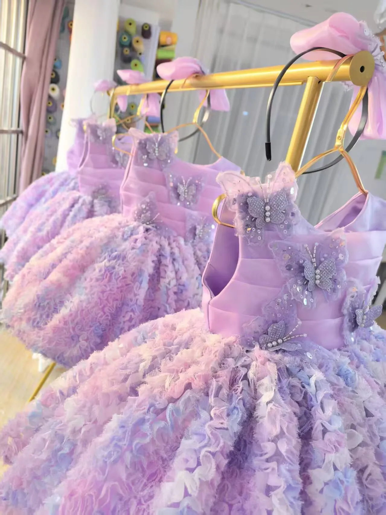 Children's Luxury Princess Dress Purple Light Color Butterfly Design High-end Sense Birthday Party Fashion Show Tutu Dress