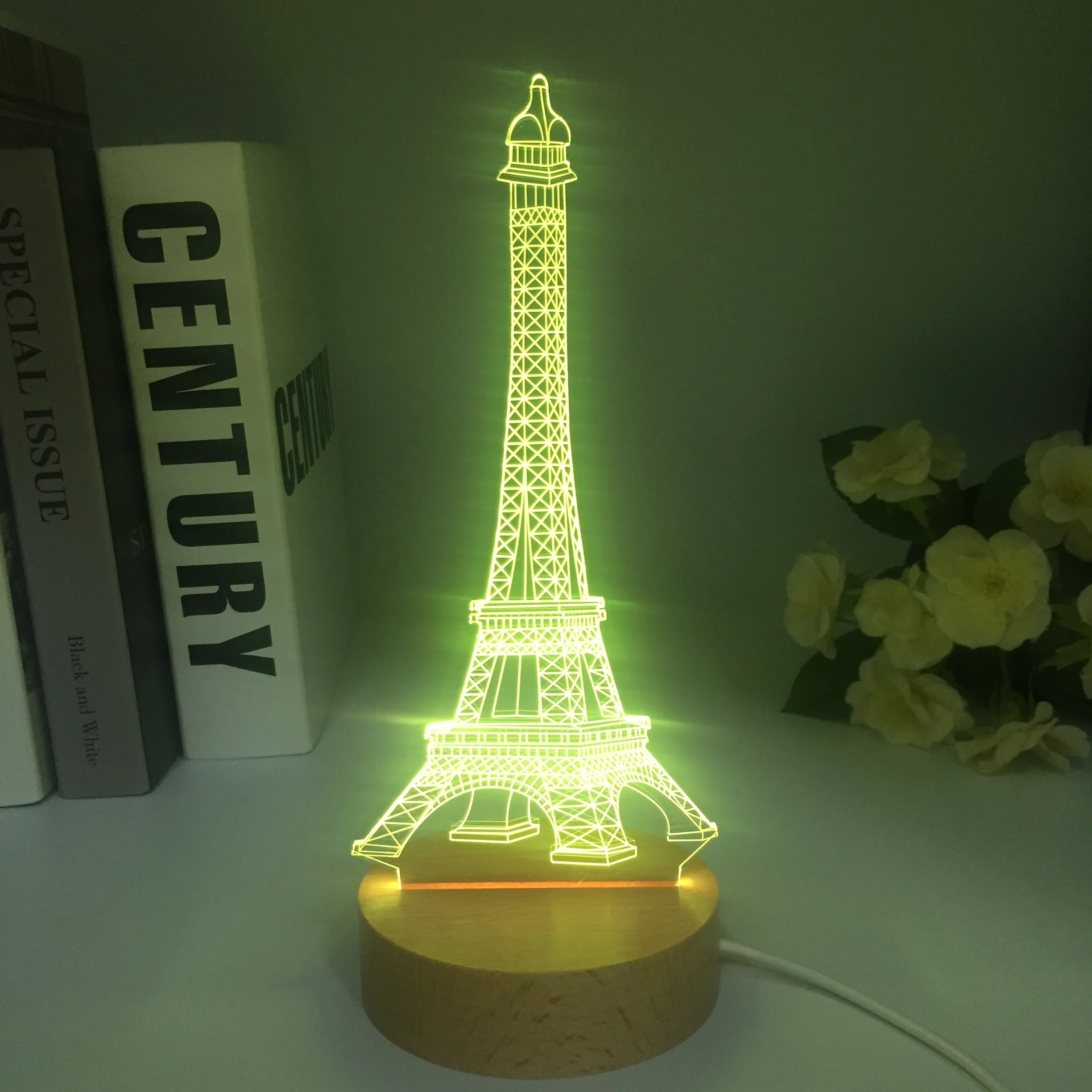 Eiffel Tower Led Night Light Colors Changing Kids Bedroom Nightlight Wooden Gift for Birthday Bedroom Decor Table 3D Lamp Gifts