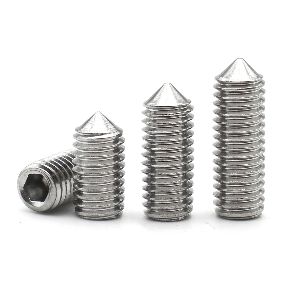 10pcs 304 Stainless Steel M2 M2.5 M3 M4 M5 M6 M8 M10 M12 Hex Hexagon Socket Set Screw Cone Point Grub Screw DIN914