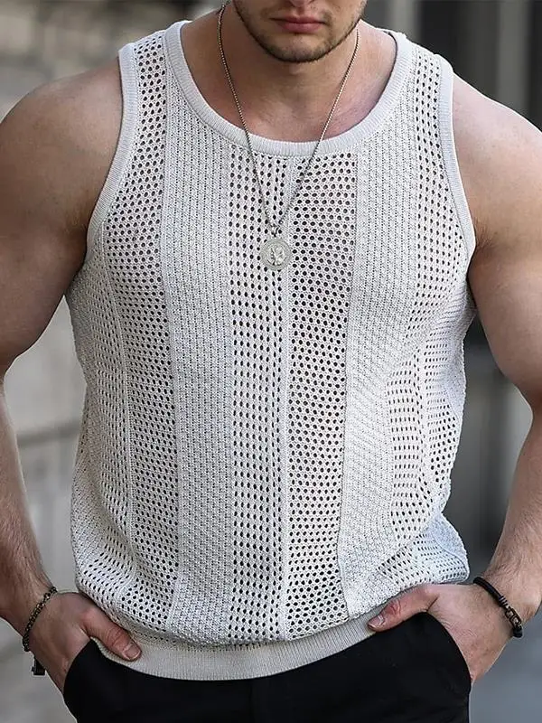 

Новый тонкий полый свитер для мужчин, универсальный тонкий свитер без рукавов, модный жилет, топ