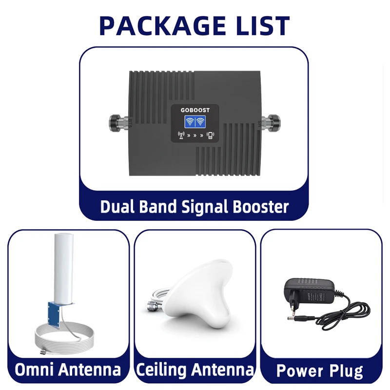 GOBOOST 3g 4g 5g Cellular Amplifier 900 1800 2100 850 1700 1900 GSM LTE Mobile Signal Booster Dual Band Network Repeater Kit