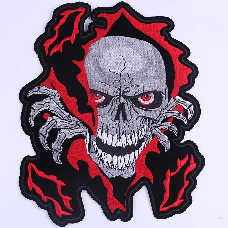 29.4*23.6CM Big Skull Motorcycle Embroidered Patch Iron on Patch for Punk Clothing DIY Sewing Fusible Patch Clorhing Stickers E