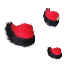 Cola de demonio de Anime para Cosplay, cola de piel sintética roja y negra, accesorio de felpa para Halloween, zorro y gato