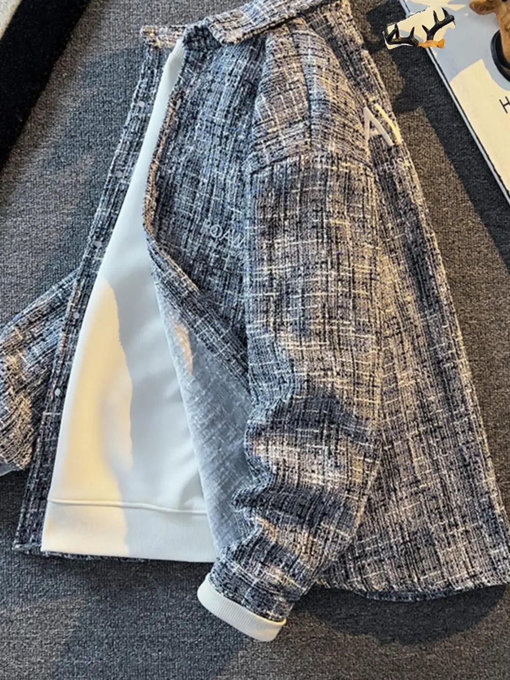 

Spring Autumn Men's irt Jaet Knitted Coarse Tweed Embroidered Workwear Outerwear Faionable Brand Casual Haome