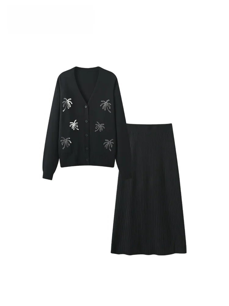 

Комплект вязаной одежды CaraCLUB больших размеров: женский повседневный костюм с длинным рукавом, V-образным вырезом и юбкой миди. Новинка весенней коллекции: комфортный, свободный крой, модный.