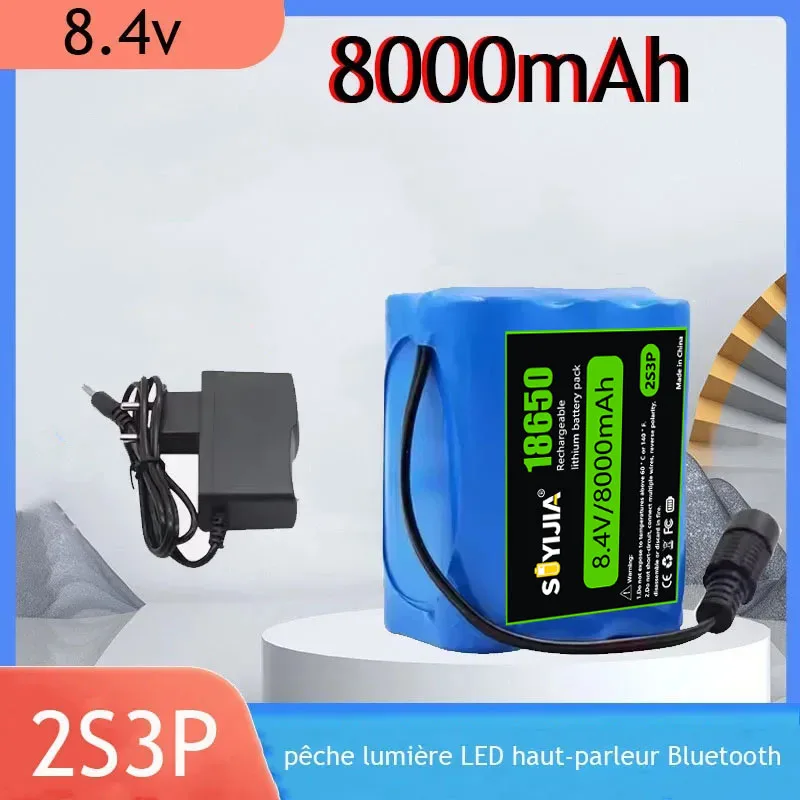 Batterie Au Lithium 8.4V 8Ah 2s3p 18650, BMS Intégré Pour Lumières De Vélo 7.4V 8.4V, Lumières De Pêche Et Bateaux Télécommandés