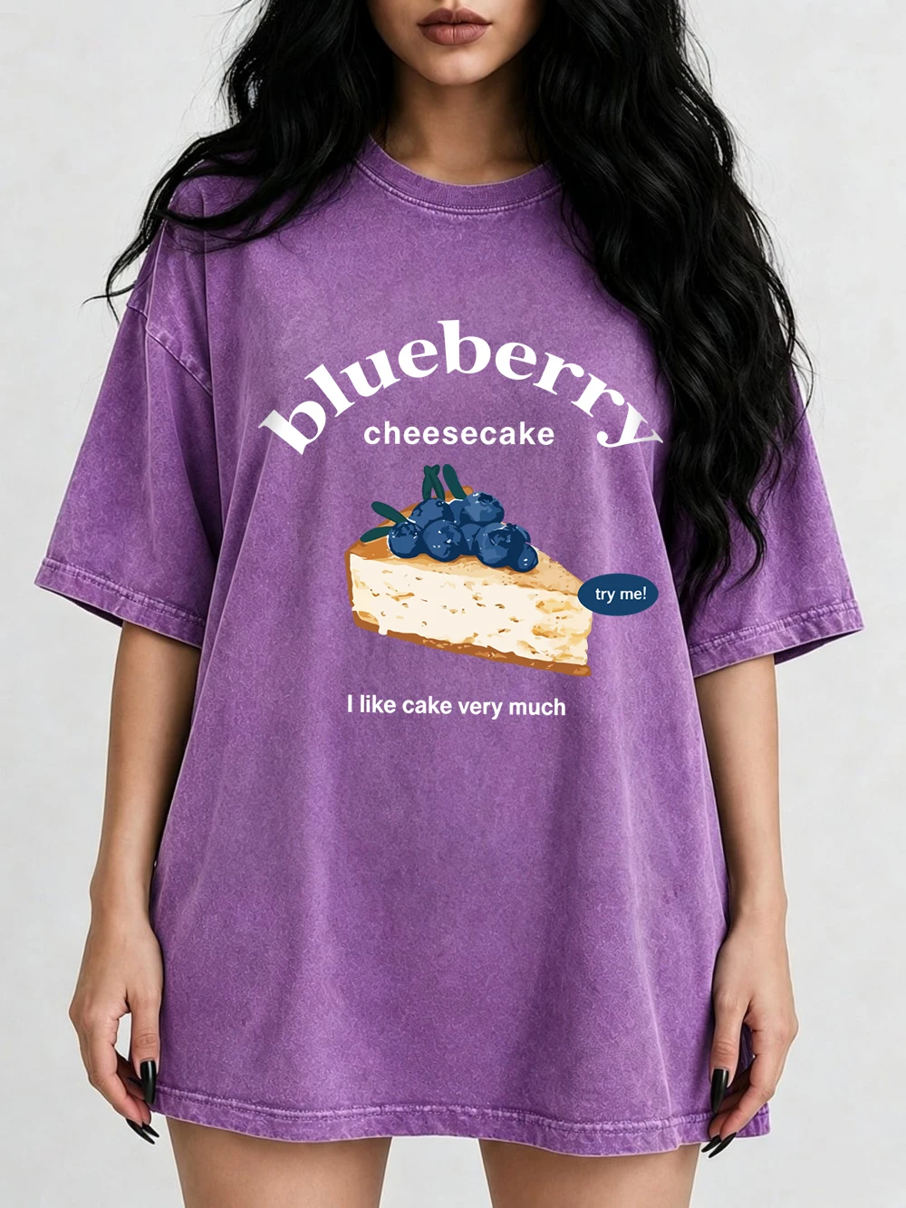 Blueberry Cheesecake Printing Washed T-Shirts Womens Cotton Oversize T Shirts Casual Short Sleeve Tops Summer O-Neck Clothes