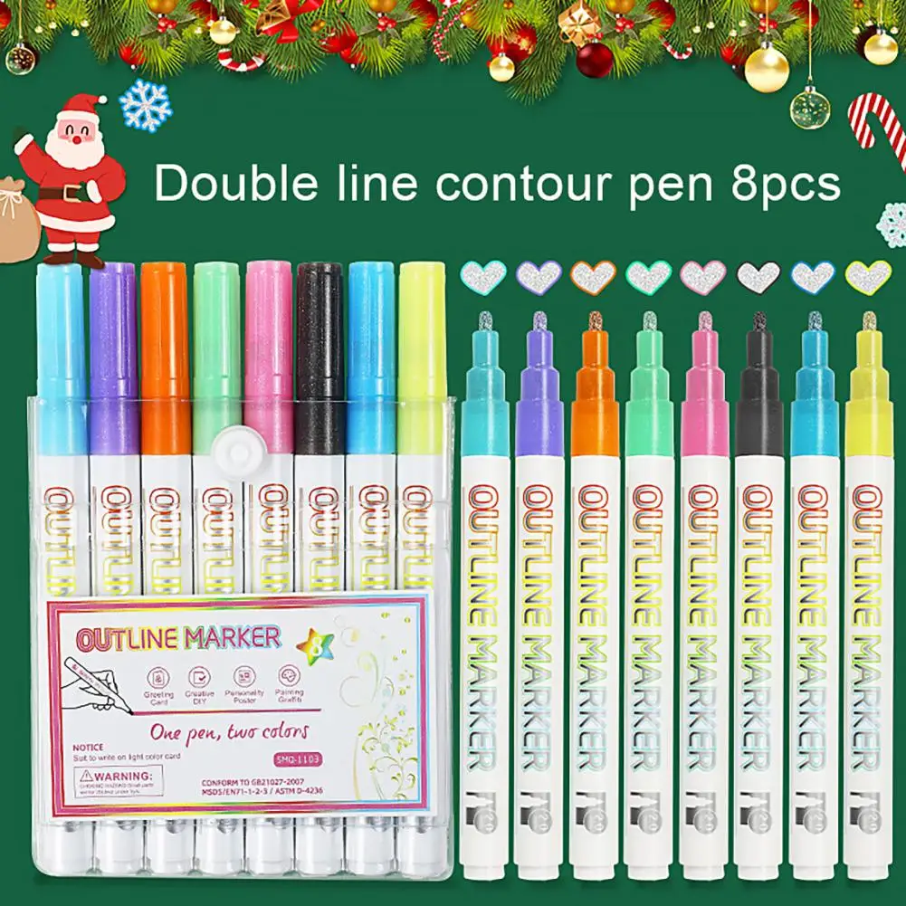 8/12/20 Pcs Highlighter Pen Set Nylon Fibre Tip Creative Art Pens Smooth Ink Fade-resistant Non-smudge Stunning Glitter Pens