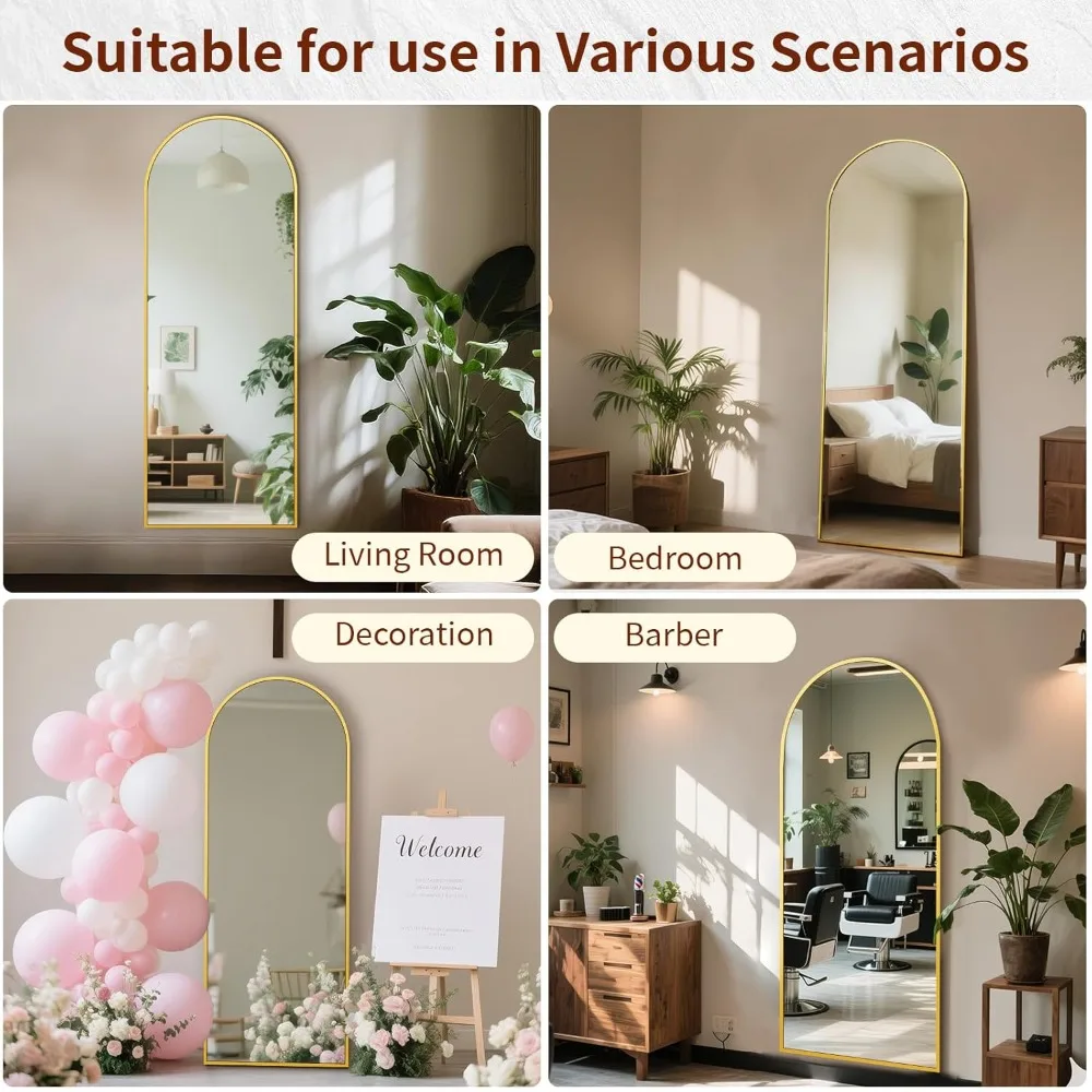 مرآة قائمة على الأرض بطول كامل مع إطار من الألومنيوم - خيارات قابلة للتركيب على الحائط أو الميل أو المعلقة لديكور المنزل