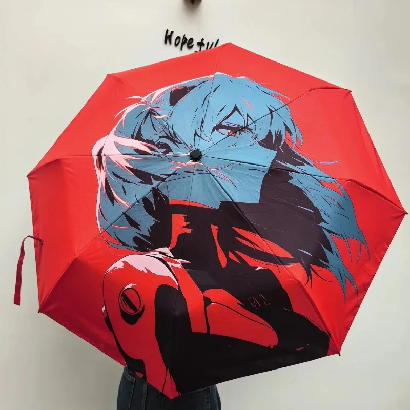 Cartoon anime Neon Genesis Evangelion peripheral EVA-02 Asuka Vinyl sun umbrella automatic hand movement Dual use of rain shine