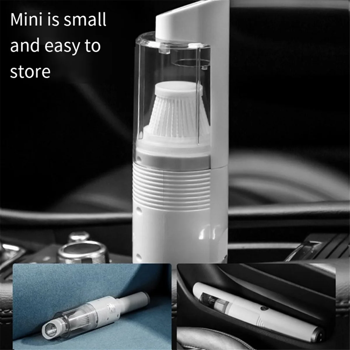 Aspirador de pó para carro, carregamento de carro sem fio, mini carro pequeno, limpeza de alta potência, branco