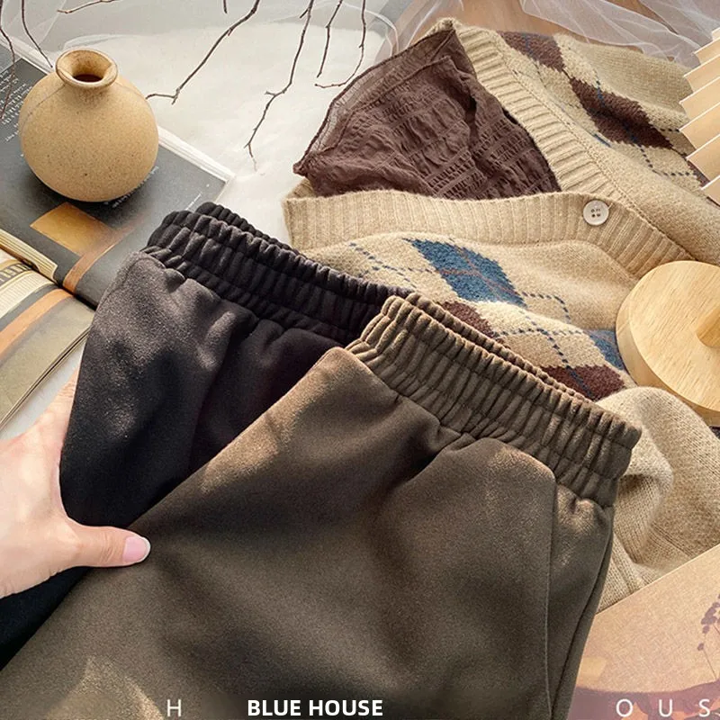 Thickened Woolen Short Pants Women's Casual High Waist Wide Leg Pants Loose Black Boot Pants Trendy Spring Autumn Korean Style