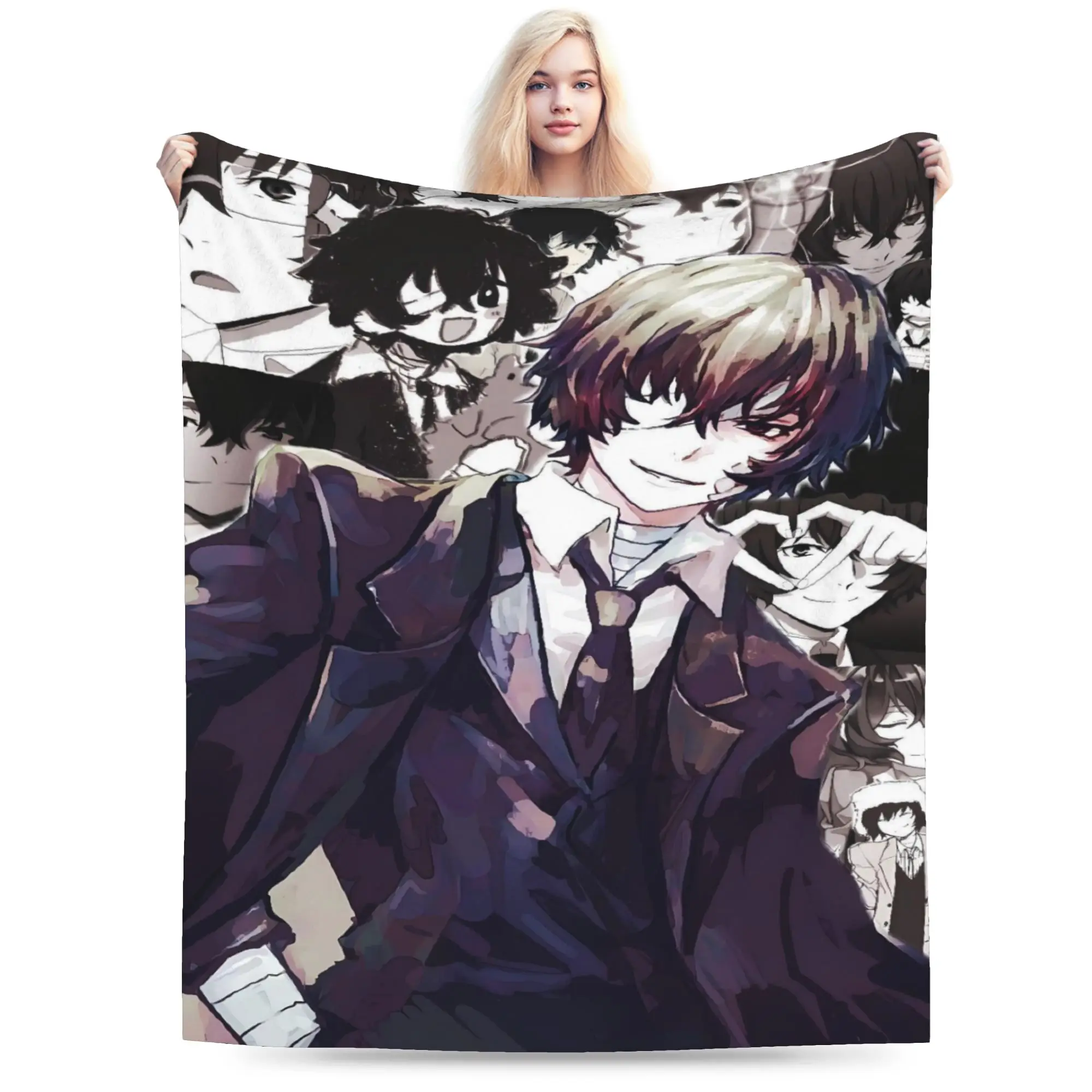 Super Soft Blanket Travel Dazai Bungo Stray Dogs Throw Blanket  Flannel Bedspread For Outdoor Funny Sofa Bed Cover