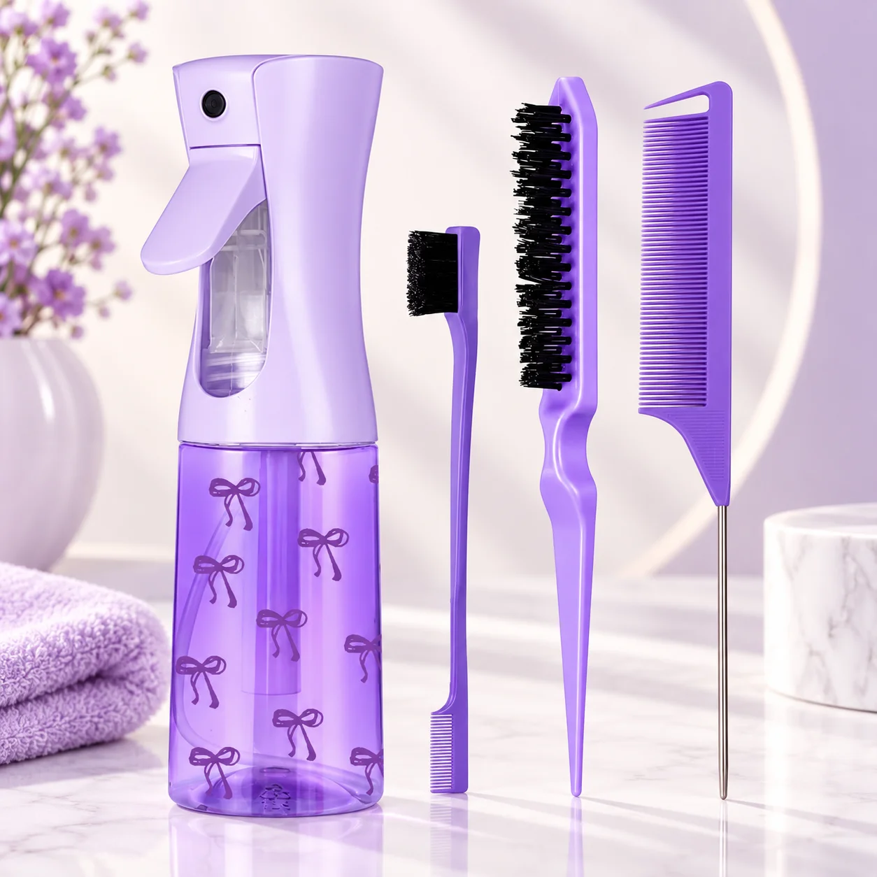 Hair Spray Bottle Set Portable Hair Tools Smooth Styling Comb Kit With Teasing Brush Tail Comb For Salon Home Beauty Travel Use