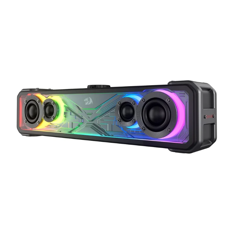 Redragon GS817 RGB 2.0 Channel Stereo Speakers Touch-Control Bluetooth 5.3 & 3.5mm AUX Inputs Desktop Soundbar, Black