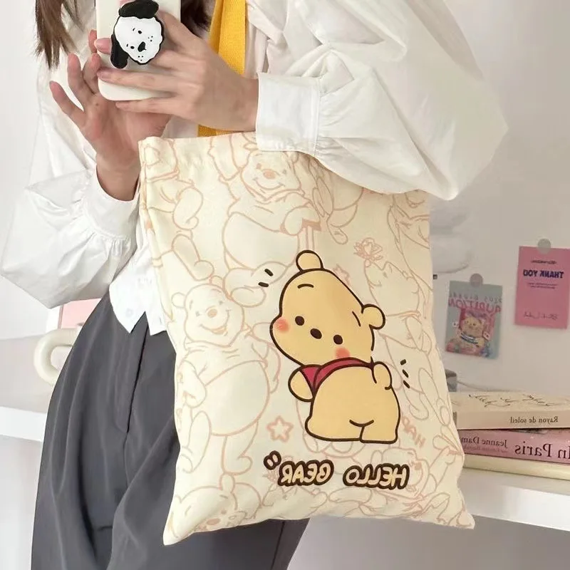 Disney Winnie the Pooh Canvas Bag Girls One Shoulder Student Class Large Capacity Simple Canvas Bag Japanese Eco Shopping Bag