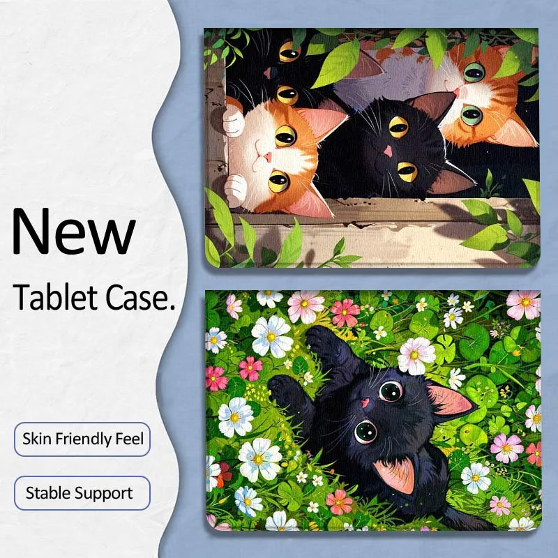

Cute Black Cat Flowers For Xiaoxin Lenovo Tab P12 Extreme Legion Y900 Idea Pro GT 12.1 2025 Foldable Tablet Case Gift
