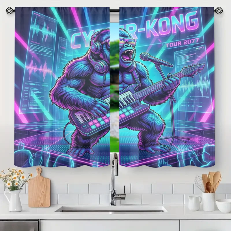 Neon King Kong Concert Curtain Window Drape Cyberpunk Music Festival Decor Home Decoration Curtain Panel