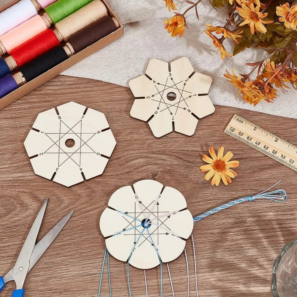 3pcs Bracelet Braiding Disk Flower Shape Kumihimo Disk Wood Bracelet Braiding Plate Beading Cord Disc for Friendship view 4