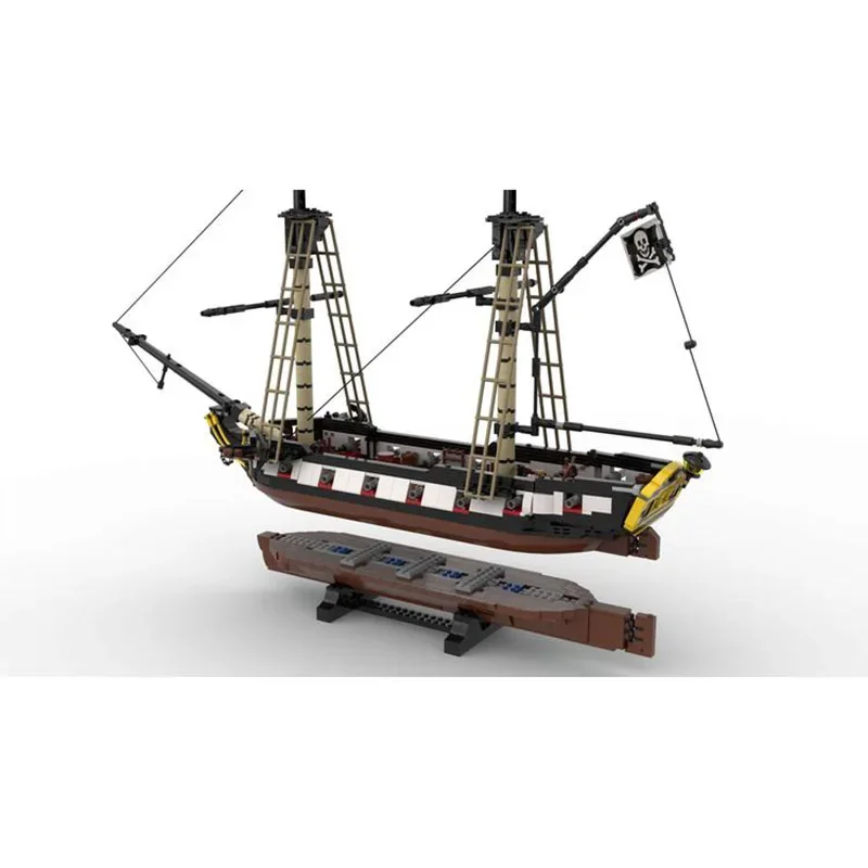 MOC Barracuda Brig - Coastal Raider Building Blocks Pirate Ship Assembled Model Nautical Series DIY Toys Bricks Children\'s Gift