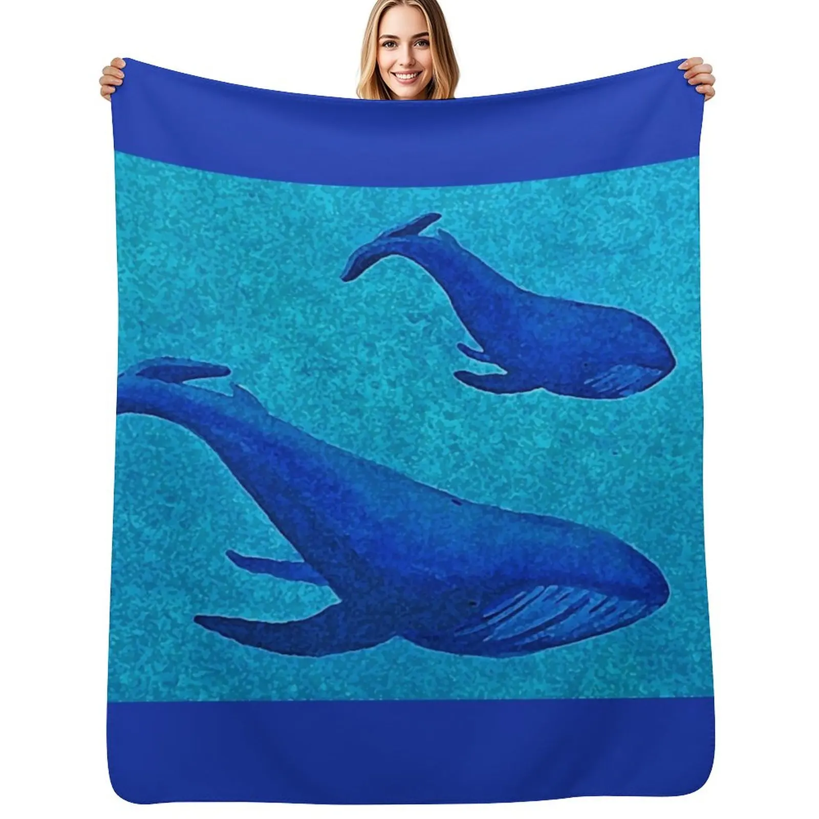 

Water Blot Blue Whale Mother and Baby Throw Blanket wednesday Beach Warm sofa bed Blankets