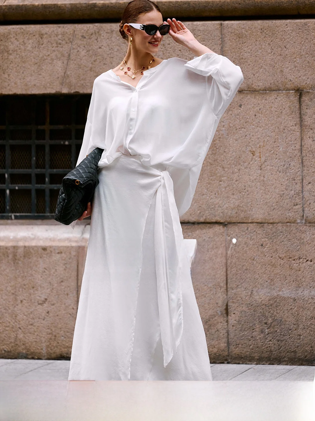 

Luna7xi White Long Sve Loose Women's irt Sun Protection Cover up Summer 2026 New Sle Korean Faion Breathable Polyester