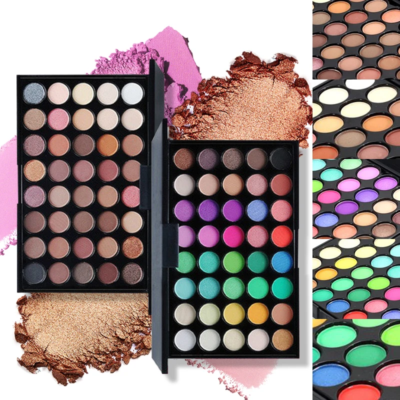 40Colors Glitter Eyeshadow Palette with Free 1Brushes Matte Waterproof Long Lasting Eyeshaow Powder Palette Cosmetics MakeUp Kit