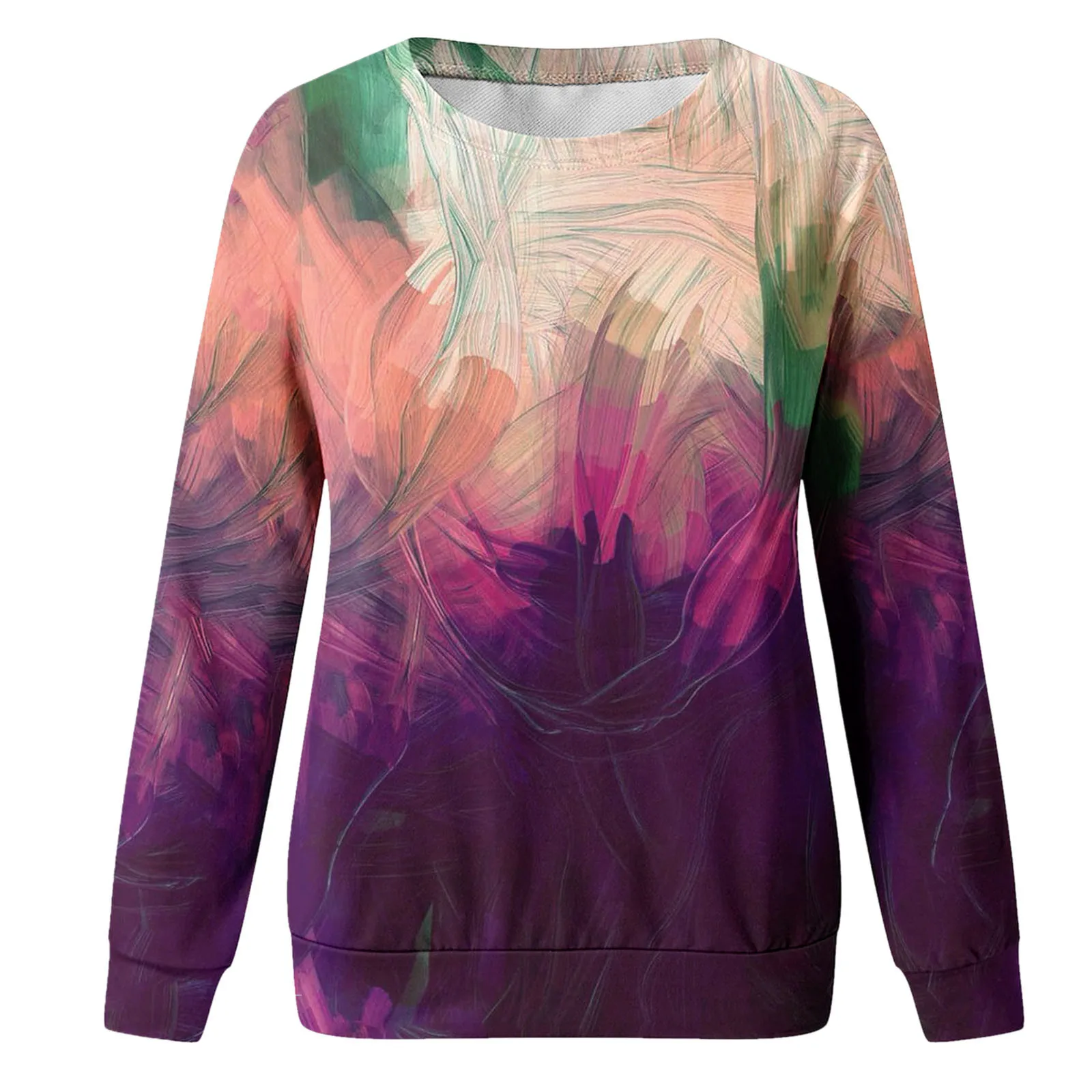 Women Casual Tie Dye Gradient Color Matching Printing Sweatshirt Top Long Sleeved Sweatshirt Casual Pullover Hoodie With No Hood