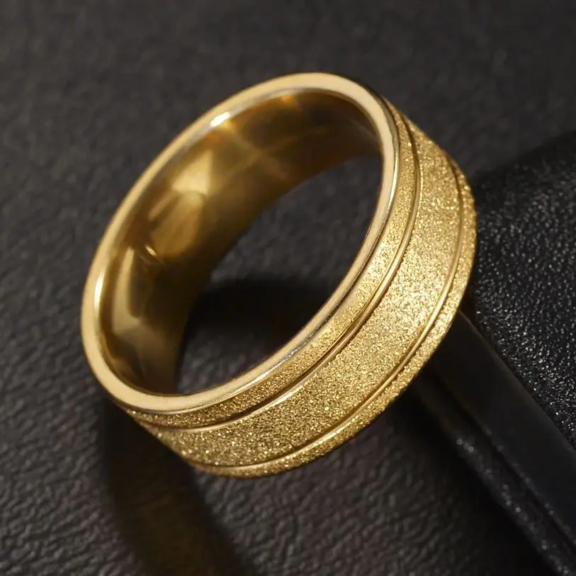Simple Fashion Style Frosted Stainless Steel Gold Wedding Rings Couple Women And Men Engagement Jewelry