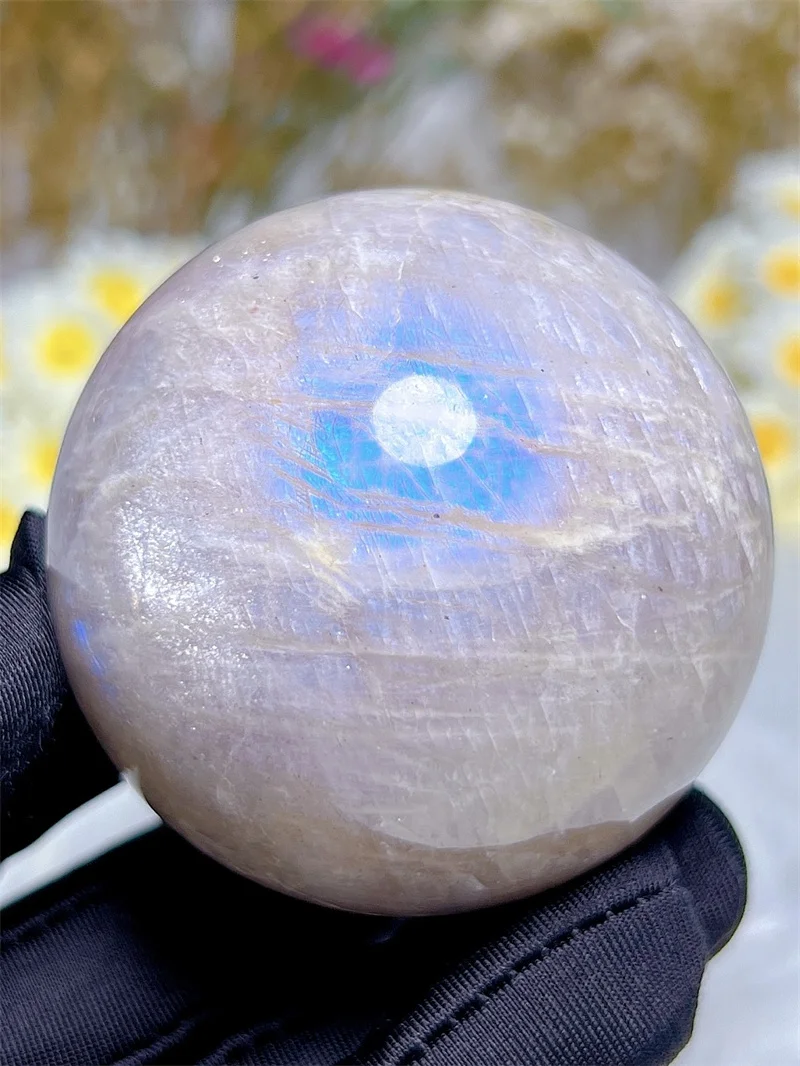 Natura Crystal  Moonstone SPhere With Rain Bow Free Form  Carving Reiki Healing Stone Home Decoration Exquisite Gift