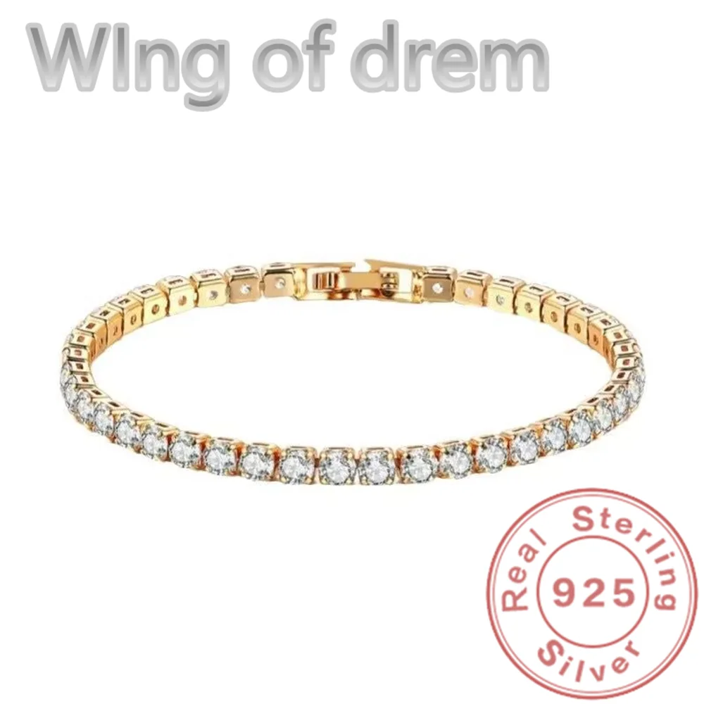 

Ослепительный теннисный браслет из стерлингового серебра 925 пробы, розовое золото, блестящий браслет с кубическим цирконием, свадебные украшения, подарок