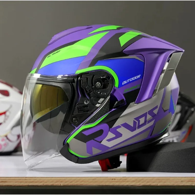 Motorcycle Helmets Men Women Half Helmets Retro Cruise Dual Lens Scooter Three Quarters Helmet Riding Casco Moto All Seasons