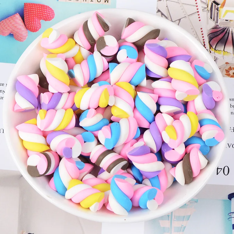 10pcs Pottery Clay Kawaii Cotton Candy Cabochons Flatback Flat Back Embellishments Miniature Accessories Scrapbooking Charms Diy