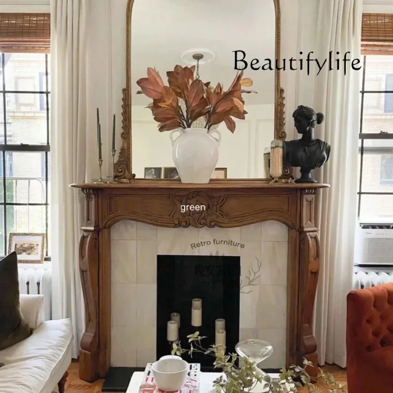 S Neoclassical Hand-carved Oak Fireplace American Solid Wood Porch Decorative End View Table