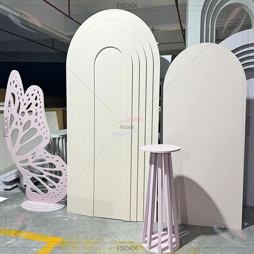 FSDKX Pink Stand Butterfly Stage Events Party Birthday Marriage 3d Arch Ripple White Backdrop Decoration Wedding