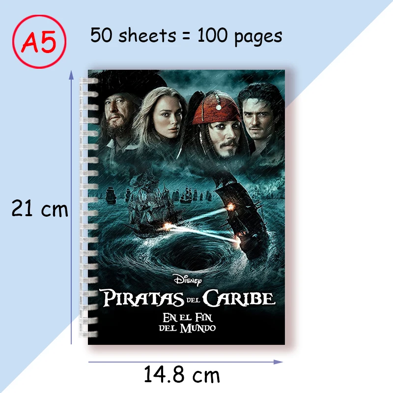 A5 Spiral Notebook Pirates Of The Caribbean Jack Sparrow Barbossa Classic Movie Art Drawing Fanart Figures Assembly Note Book