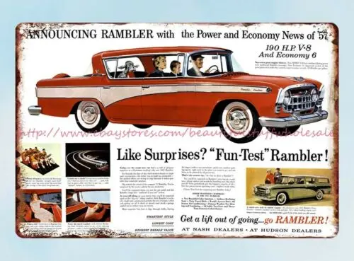 1957 Rambler metal tin sign garage decor cottage kitchens