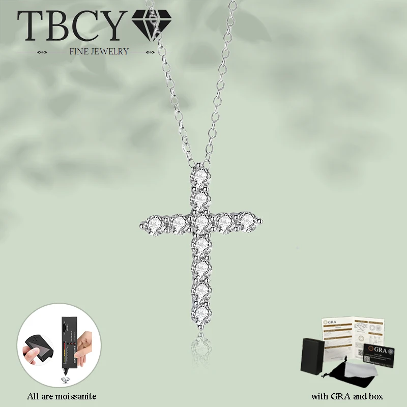 

TBCYD 3/4/5mm Full Moissanite Cross Pendant For Women 18k Plated S925 Sterling Silver with GRA Necklace Chain Party Fine Jewelry