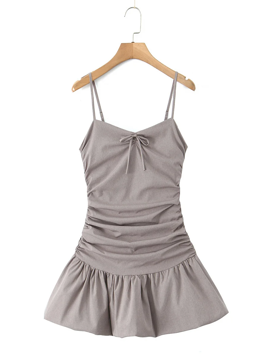 Rétro épicé fille Sle Strapl épissure plissé Bloomer ort Dr Slim Fit usage quotidien printemps saison dames Faion Dr