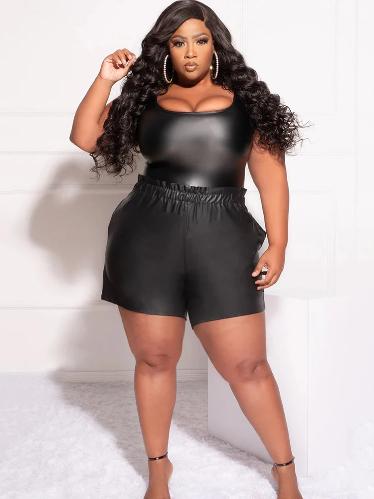 Plus Size Women Faux Matte Leather Shorts 9XL Elasticband High Waist Shorts 6XL Stretch PU Slim Shorts 7XL Clubwear 8XL Custom