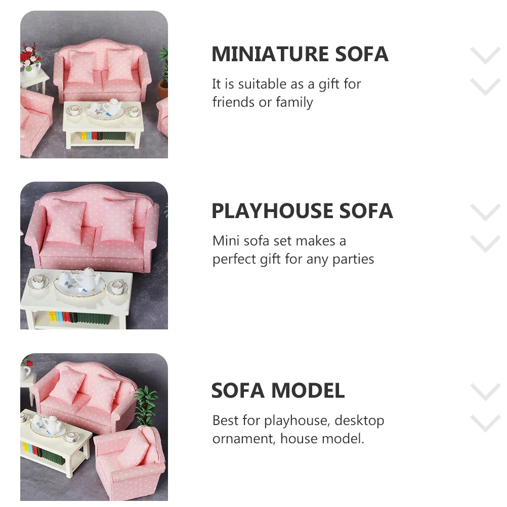 Stijlvolle bank met stippen Prachtig miniatuurhuis Speelhuis Meubelaccessoire Houten doek Praktisch cadeau voor kinderen