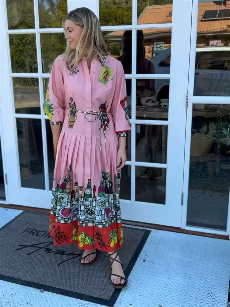 Susan Pure Cotton Long Sve Blumendruck mit Kragen Dr. Pink Casual Sle Australian Faion Holiday Dr Damen Dr