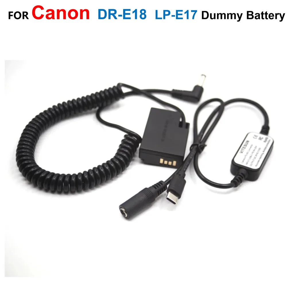 

USB Type-C USB-PD Power Adapter Cable DR-E18 LP-E17 Dummy Battery For Canon EOS RP 8000D 9000D SL2 SL3 T6s X8i X9 X9i X10 Camera