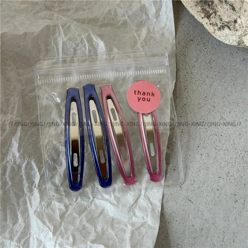 New K-style Icy Clear Snap Hair Clips for Girls Sweet Cool Side Clips Metal Color Bobby Pins Hairpin Set Women Hair Accessories view 6