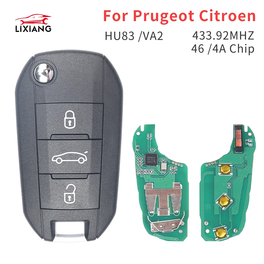 

LIXIANG 46/4A Chip 433MHZ HU83 VA2 Flip Remote Folding Card Key For Citroen C-Elysee C4-Cactus Peugeot 208 2008 301 308 508 5008