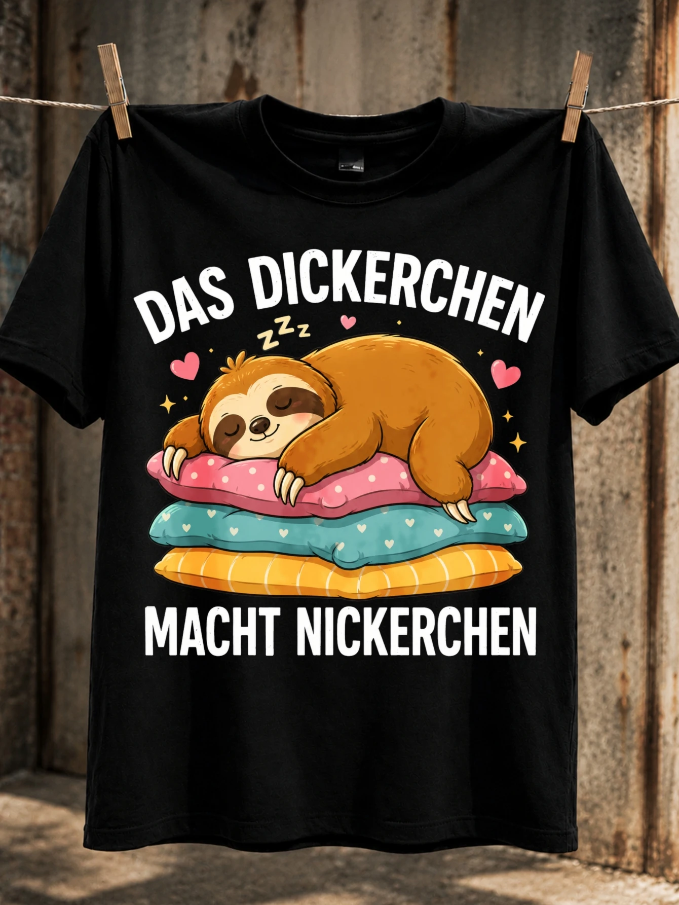 Das Dickerchen Macht Nickerchen Sping Sloth On Heart s Zzz And Stars Cute German Nap Style Unisex  Unisex All T-Shirt