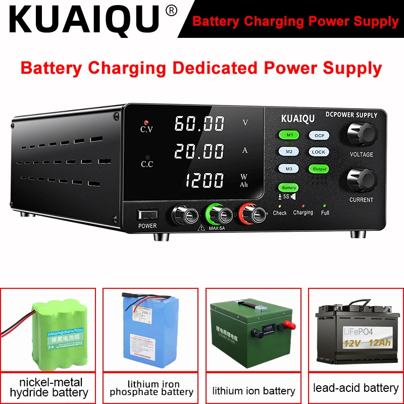 Battery Charging DC Power Supply 3-Memory 60V 20A 1200W High-Power Bench Power Supply OCP LOCK OUTPUT Bench Adjustable Switching